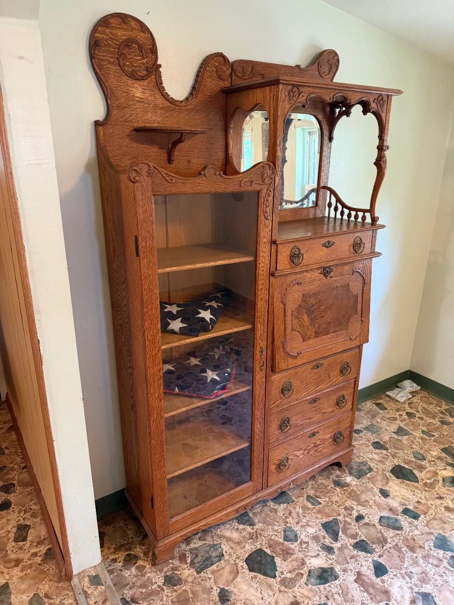 Antique Oak Side by Side Secretary Desk & Bookcase