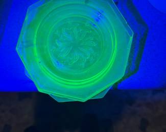 Vintage Green Uranium Glass Octagonal and several more like items