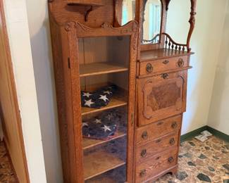 Antique Oak Side by Side Secretary Desk & Bookcase