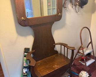 Antique Wooden Hall Tree with Bench Seat