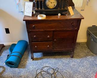 Antique Wooden Washstand and Antique Ebonized Wood Mantle Clock