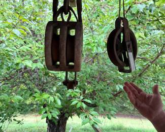 Several Vintage Wooden and Cast Iron Pulleys