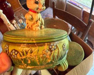 Vintage Green Ceramic Trinket Box