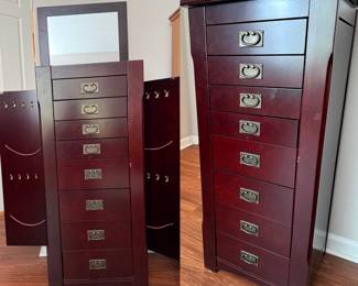 Worthington Heirloom Cherry Jewelry Armoire - 8 Drawers-side doors for neclaces