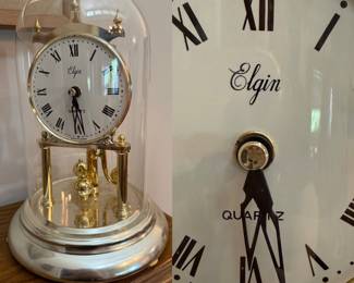 Elgin Quartz Anniversary Clock w/rotating pendulum & glass dome-made in Japan