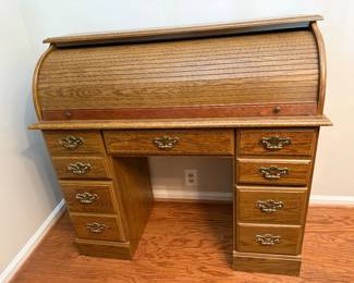 Small Scale Oak Laminate Roll-Top Desk