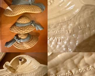 Set 3 Vintage Burwood Straw Bonnet Hats wall plaques