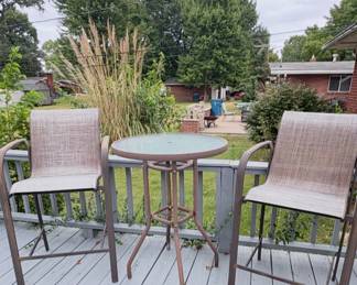 Costway 3 PCS Outdoor Patio Bar Table Stool Set Height Tempered Glass Top