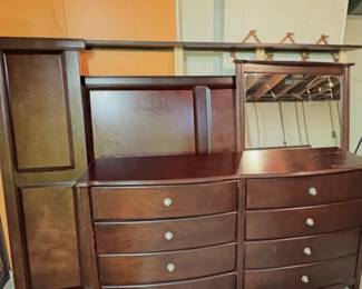 Cherry Wood Bed Frame, Dresser and Mirror