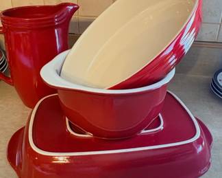 CorningWare Etch red stoneware casserole dishes