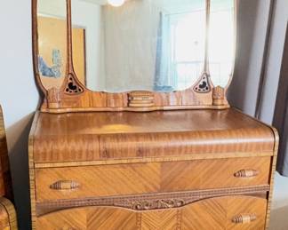 Vintage 1930 Art Deco Waterfall Dresser and mirror