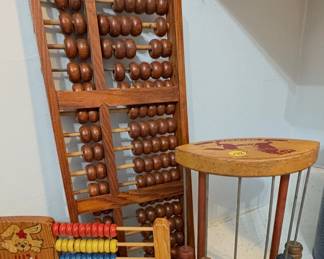 vintage 1940s Holgate wooden rocking horse counting toy and vintage wooden Chinese abacus