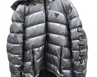 GUESS XL Silver Hooded Puffer Jacket