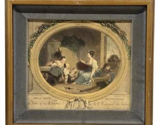 French Color Engraving Framed, c. 19thC