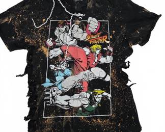 Street Fighter Capcom Black Bleached T-Shirt Large