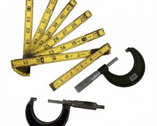 Wood Folding Ruler & 2 Micrometers Assortment