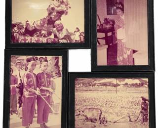 Framed Sepia Photos, Asian Cultural Scenes