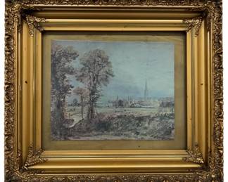 Framed Landscape Painting With Ornate Gold Frame