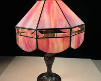 Stained Glass Table Lamp Pink Slag Shade
