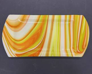 Orange & Yellow Swirled Glass Rectangle Tray