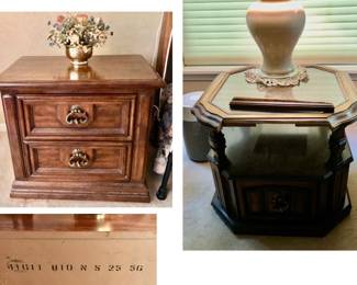 Huntley by Thomasville Singular Nightstand is 23 inches tall X 25 inches wide X 16 inches deep $75 Huntley by Thomasville Broken table is 21 inches tall X 25 inches wide X 24 inches deep.$35