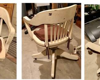 White Wooden Bankers Arm Chair with Wheels $50