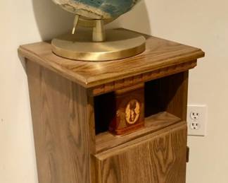 Cram’s Scope O Sphere 12 inch World Globe $20 Oak Ice Box Style End Table $25