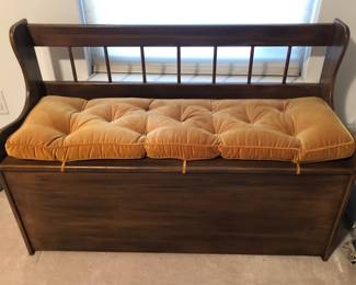 Great Storage Bench / ToyChest with cushion is 42.5 inches long X 17 inches deep X 29 inches tall. $85