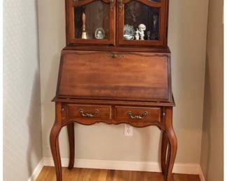 Ethan Allen Country French Secretary / Writing Desk / Bookcase (2 Piece) is 81.5 inches tall X 30.5 inches wide X 16 inches deep. $300