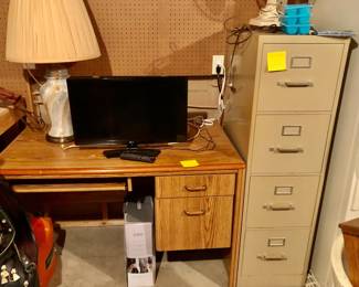 Small Wooden Desk is 46.5 inches long X 27 inches deep X 29.5 inches tall $18