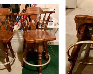 Pair of Vintage Wooden Windsor-Back Swivel Bar Height Stools (maybe Virginia House) $65 Each or Both for $100