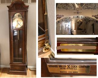 The Howard Miller Grandfather Clock is 78 inches tall X 18 1/2 inches wide X 10.5 inches deep, Registered in 1981. Nonworking as far as known $155