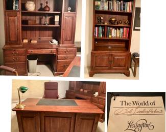 3 Pieces of Matching Lexington Furniture Company by Bob Timberlake Cherry Wood Office Furniture. All 3 pieces for $555 Lexington Furniture Company by Bob Timberlake Bookcase / Hutch (Cherry Wood) is 36.5 inches wide X 15.5 inches deep inches tall. $225 Lexington Furniture Company by Bob Timberlake Executive Desk (Cherry Wood) is 66 inches long X 34 inches deep X 30 inches tall. $225 Lexington Furniture Company by Bob Timberlake Library Hutch on Credenza is 70 inches long X 25.5 inches deep X 82 inches tall. $225 OR All 3 pieces for $555