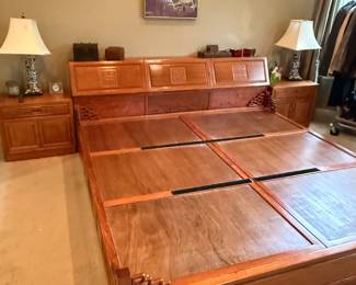 Rosewood Asian Motif King Size Platform Bed