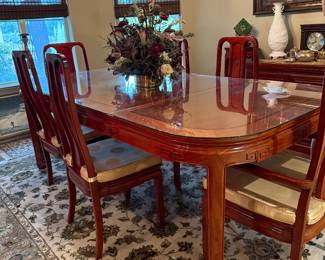 Rosewood Asian Motif Dining Table w/8 Chairs