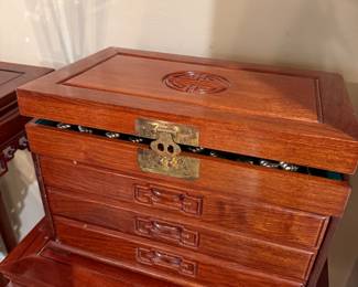 Rosewood Asian Motif Silver Flatware Chest