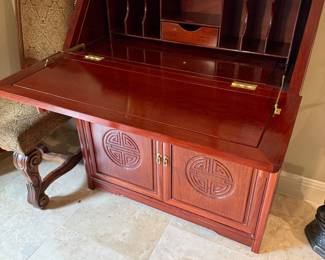 Rosewood Asian Motif Secretary Desk