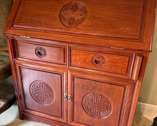 Rosewood Asian Motif Secretary Desk