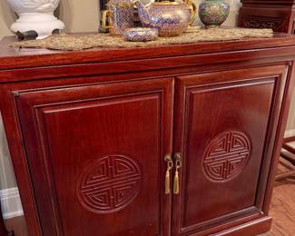 Rosewood Asian Motif Silver Cabinet