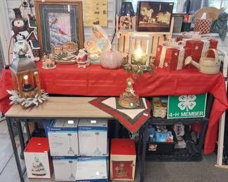 HOLIDAY: Hallmark, Shiny Brite, blow mold Nativity, many Santas, Christmas village, hand blown ornaments, Christmas trees, lights, décor, ribbon, tree skirts, greeting cards, Peanuts, paper, bows, Vatican nativity; Halloween décor, pumpkins, jack o lanterns