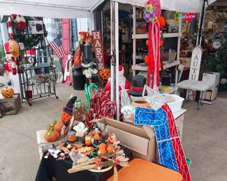 HOLIDAY: Hallmark, Shiny Brite, blow mold Nativity, many Santas, Christmas village, hand blown ornaments, Christmas trees, lights, décor, ribbon, tree skirts, greeting cards, Peanuts, paper, bows, Vatican nativity; Halloween décor, pumpkins, jack o lanterns