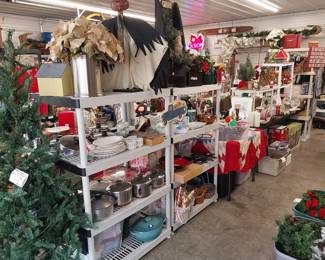HOLIDAY: Hallmark, Shiny Brite, blow mold Nativity, many Santas, Christmas village, hand blown ornaments, Christmas trees, lights, décor, ribbon, tree skirts, greeting cards, Peanuts, paper, bows, Vatican nativity; Halloween décor, pumpkins, jack o lanterns