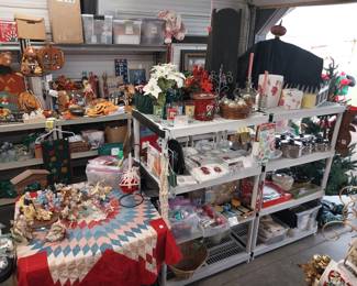 HOLIDAY: Hallmark, Shiny Brite, blow mold Nativity, many Santas, Christmas village, hand blown ornaments, Christmas trees, lights, décor, ribbon, tree skirts, greeting cards, Peanuts, paper, bows, Vatican nativity; Halloween décor, pumpkins, jack o lanterns