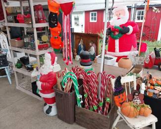 HOLIDAY: Hallmark, Shiny Brite, blow mold Nativity, many Santas, Christmas village, hand blown ornaments, Christmas trees, lights, décor, ribbon, tree skirts, greeting cards, Peanuts, paper, bows, Vatican nativity; Halloween décor, pumpkins, jack o lanterns