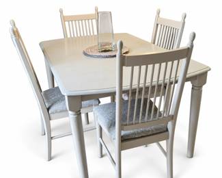 Table L 61 inches. W 40 inches H 30 inches Chair L 17 inches D 16 inches H 42 inches