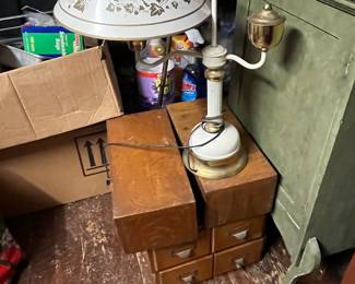 Antique index card catalog, Antique cabinets, filing cabinets, lamps