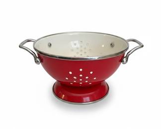 Red Enamelware Colander with Pedestal Base