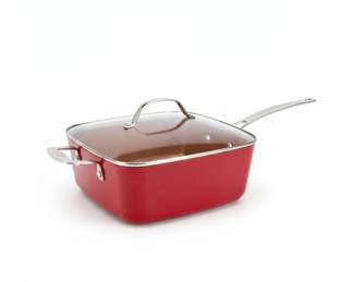 Red Copper Square Pan with Lid
