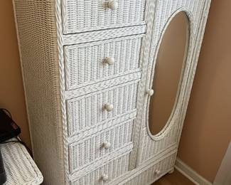 White Wicker Chest with Mirror Door second image