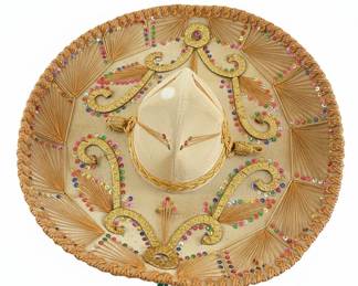 Vintage Mexican Charro Sombrero with Gold Embroidery and Sequins